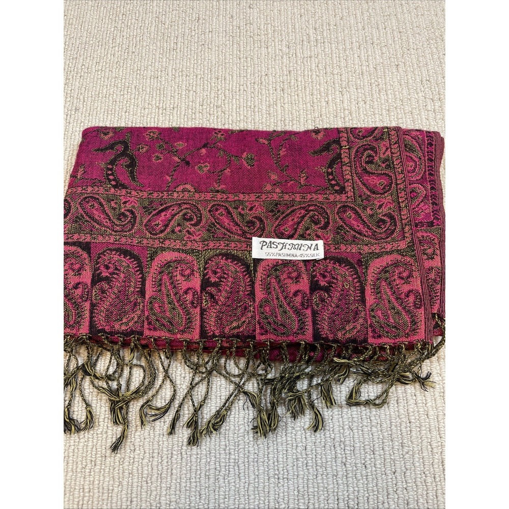Pashmina Silk Scarf Shawl 55% Pashmina 45% Silk Paisley Fringe Wrap 26x68